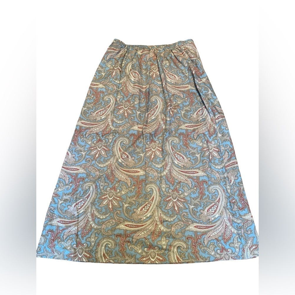 Vintage Van Heusen Size L Paisley Blue Multicolored Linen Blend Skirt Bohemian - Picture 4 of 4